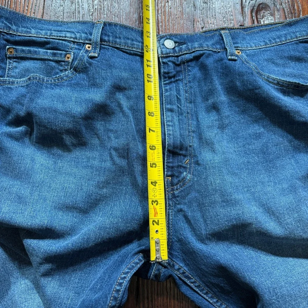 Levis 505 Jeans Mens 42x32 Blue Straight Leg Stretch Faded Whiskers Cowboy Biker
